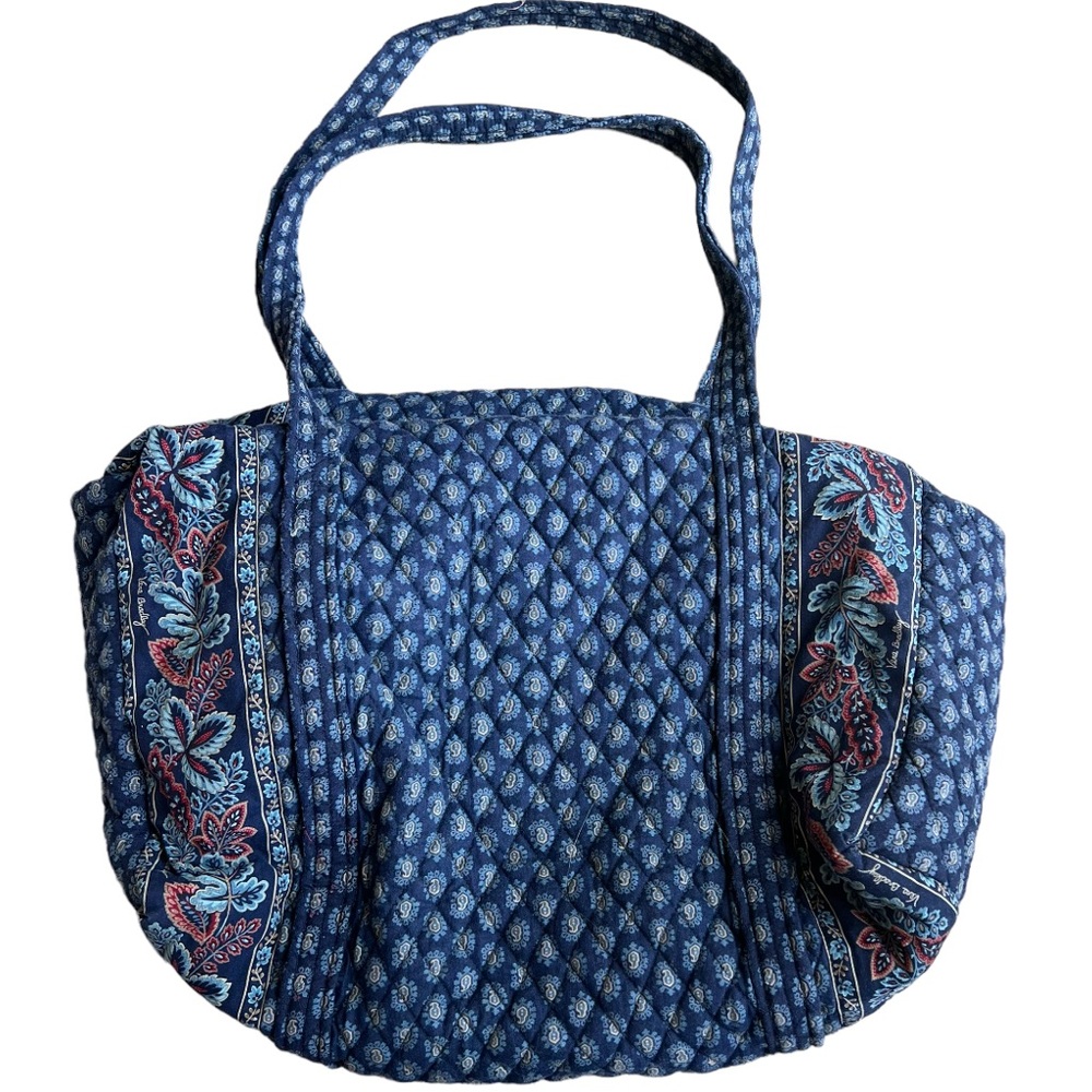Vera Bradley Navy Quilted Tote with Floral Trim